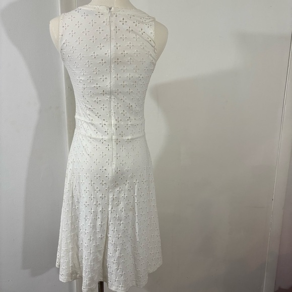 Ann Taylor LOFT White Eyelet A-Line Sleeveless Dress Sz 0 Bridal Floral Summer - Picture 14 of 15